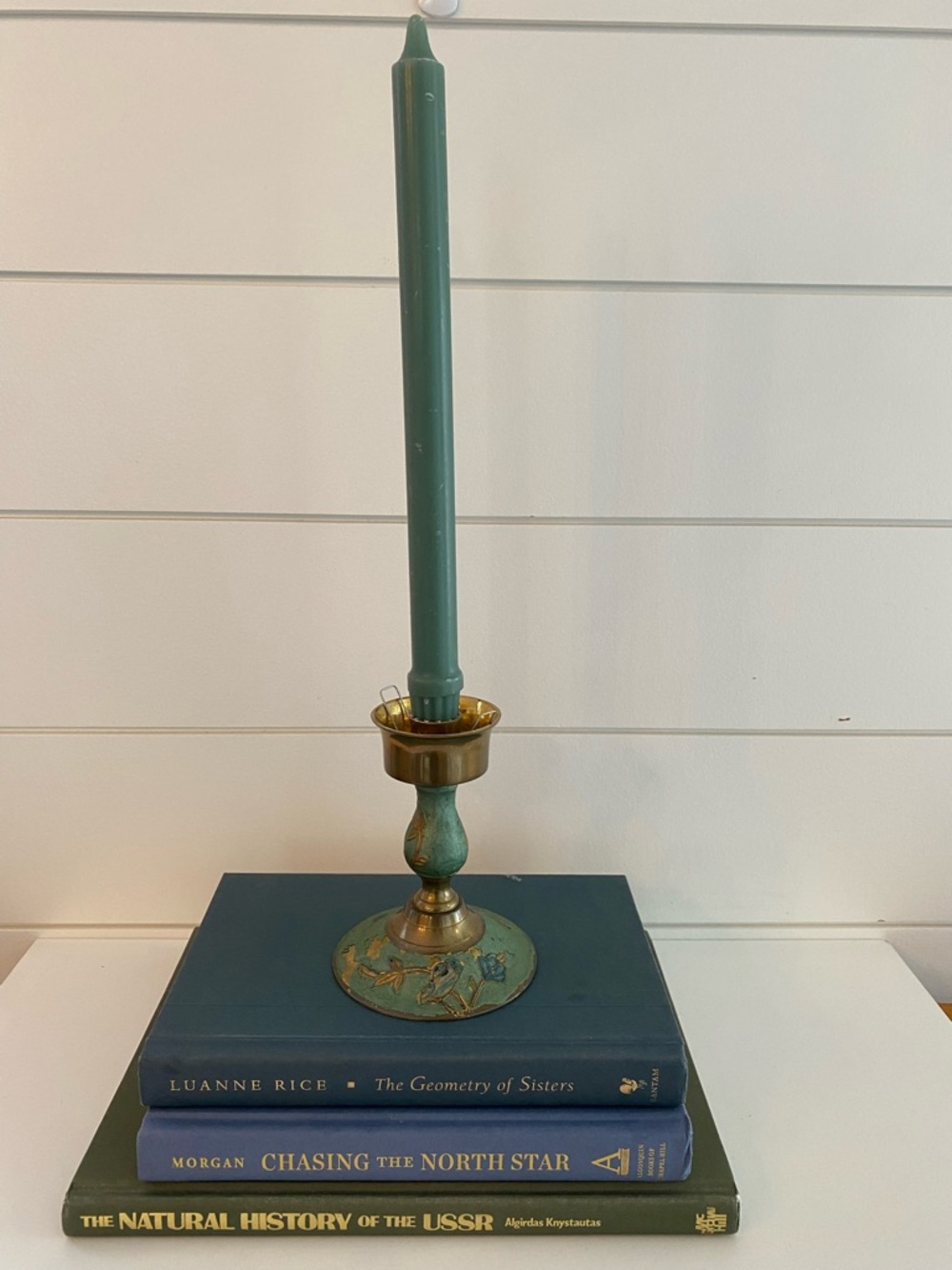 Vintage Solid Brass French Cloisonné Hurricane Candle Holder Hand Painted